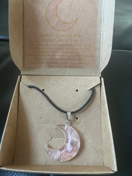 Collar luna creciente- Cuarzo Rosa